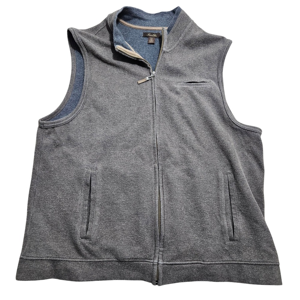 Tasso Elba Mens XXL Gray Full Zip Cotton Blend‎ Knit Mock Neck Vest S/0278 FA17